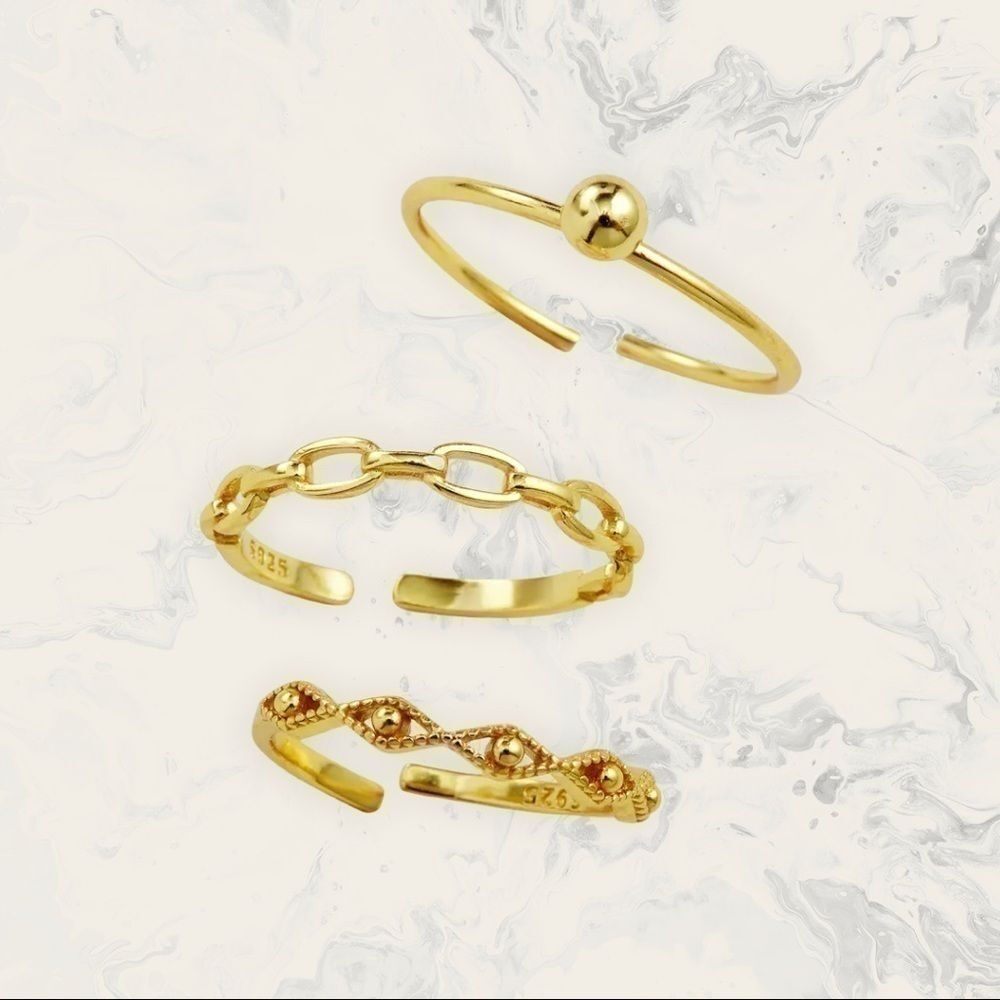 Savvy Cie Jewels 18K Yellow Gold Plated Sterling Silver Stackable Ring Set
